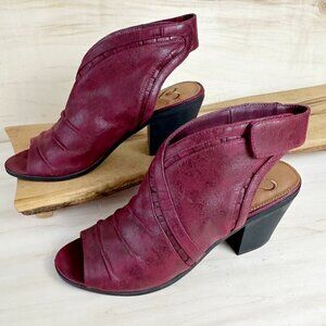 Madeline‎ Red Heeled Ruched Peep-Toe Bootie Sandals Open 10 Marvelous